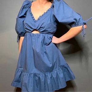 Moodie - Ruffle Cutout Dress in Blue - SMALL